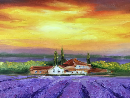 Lavender Field Oil Painting Original Italy Countryside Paintings Italian Landscape Wall Art Tuscany Painting Framed Tuscan House Painting on Canvas