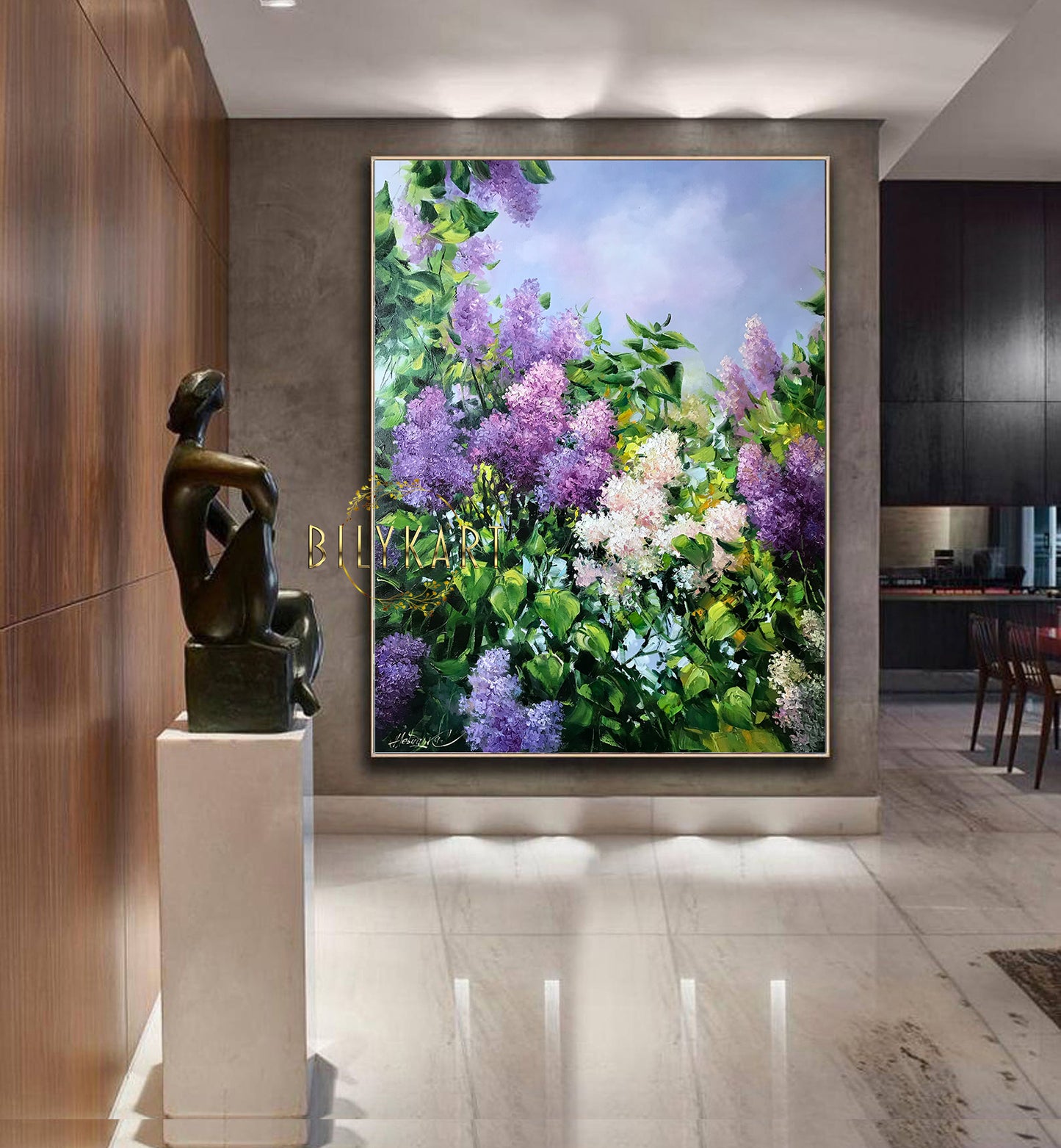 Flowers Lilacs Painting on Canvas Framed Botanical Wall Art Large Spring Blossom Original Oil Painting