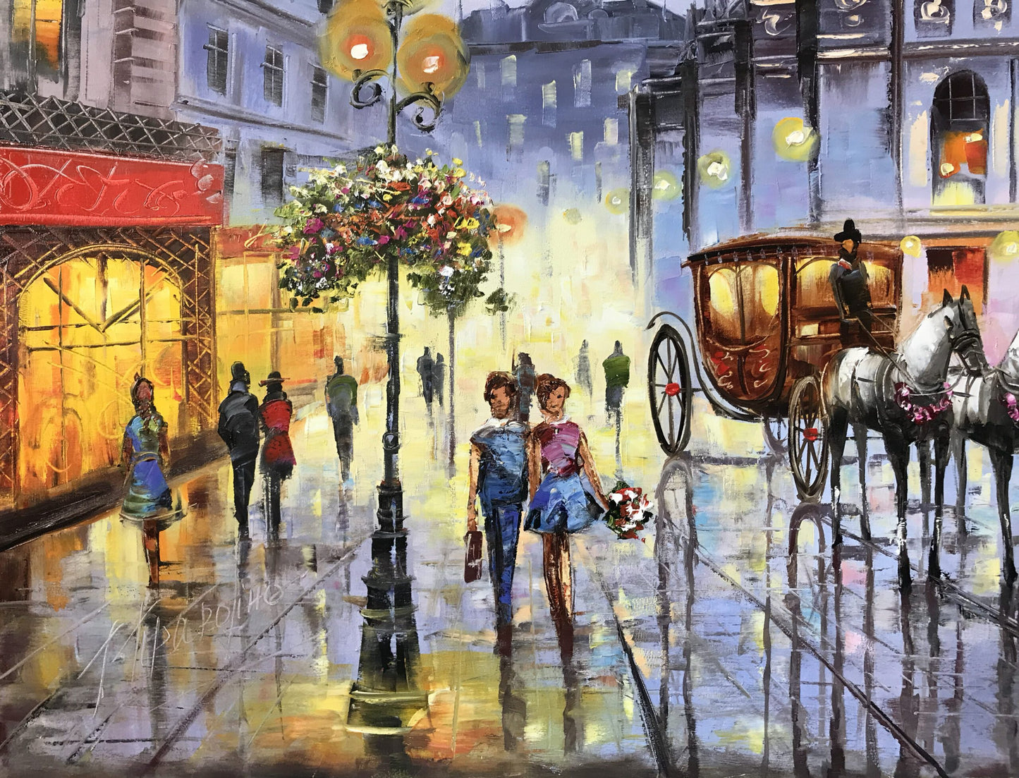 Large European City Landscape Painting on Canvas Europe City Street Scene Oil Painting Original Ukraine Lviv Wall Art Old Town Painting