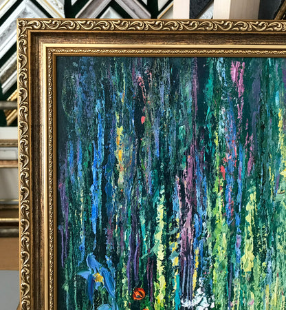 Claude Monet Painting Original Japanese Bridge Water Lilies Wall Art Green Nature Pond Painting