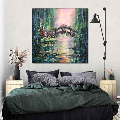Bridge Over a Pond of Water Lilies Oil Painting Original Claude Monet Water Lily Pond Painting on Canvas Japanese Bridge Art