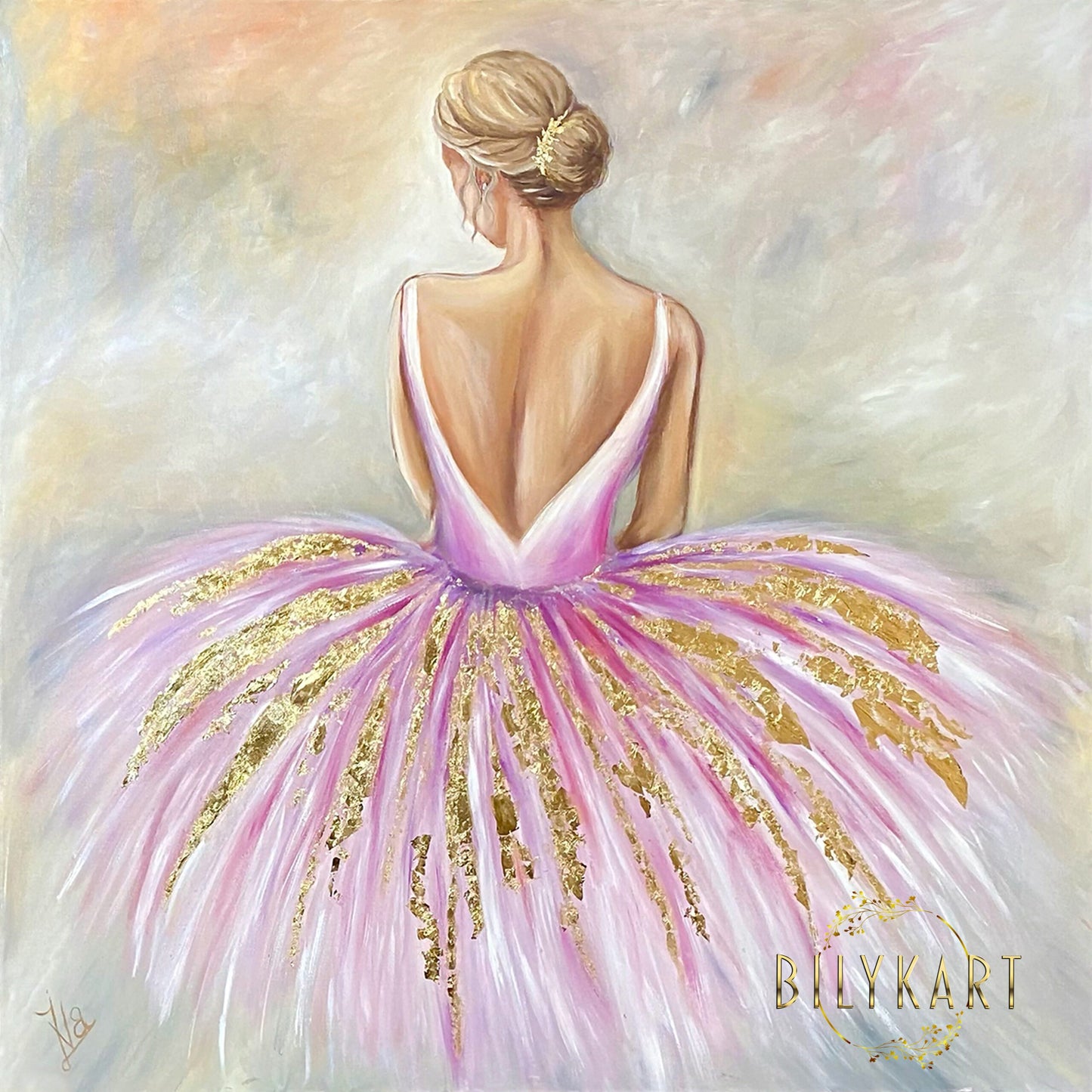 Pink and Gold Ballerina Painting on Canvas Ballerina Wall Decor For Girl Ballet Dancer Oil Painting