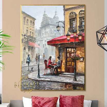 French Cafe Oil Painting Original Parisian Street Scenes Paintings Emily in Paris Art Old Town Painting Paris French Gift