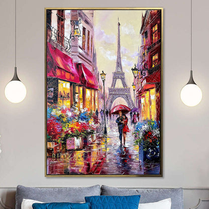 Couple Walking in Paris Oil Painting Original Romantic Painting Canvas Eiffel Tower Art Love in Paris Wall Art Parisian Decor
