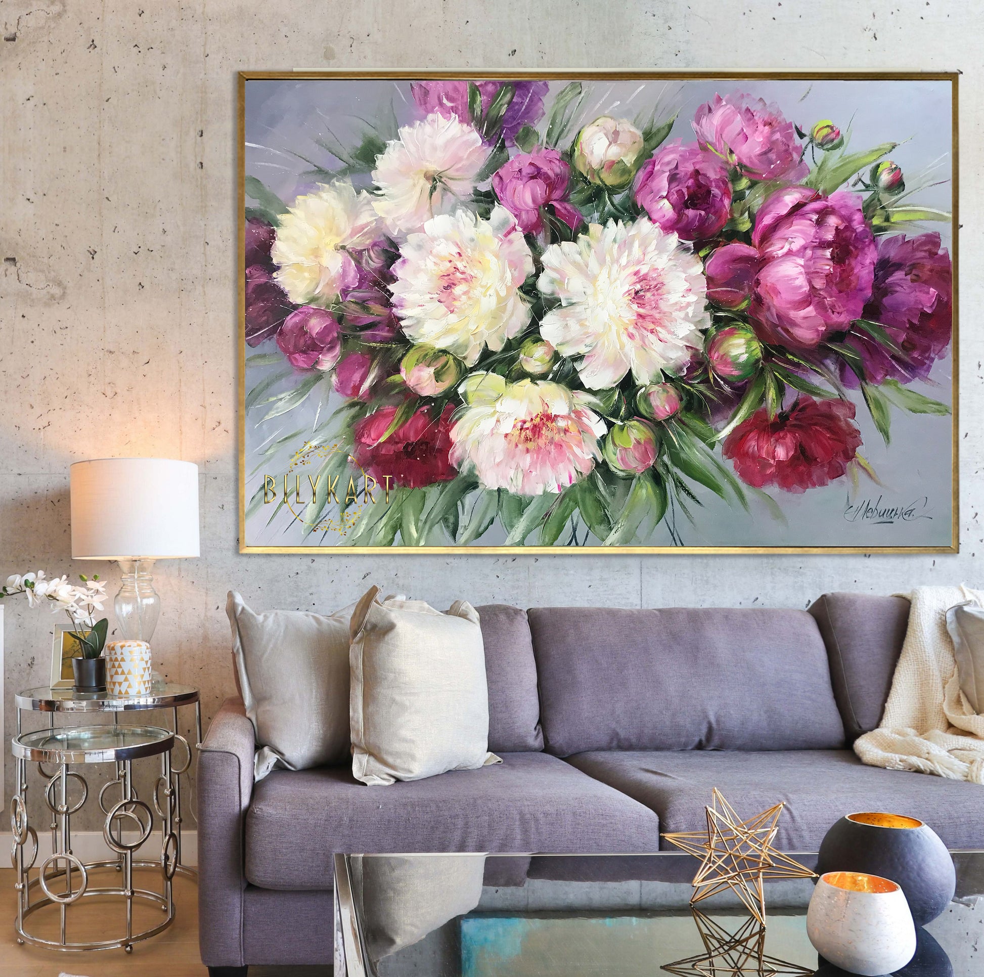 Pink and White Peonies Oil Painting by BilykArt