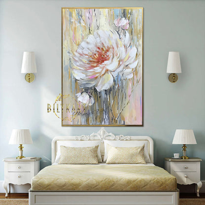 Big Peony Painting White Flower Oil Painting Original Floral Artwork Large White Flower Wall Decor Single Flower Paintings on Canvas