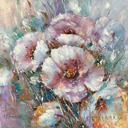 Oversized Abstract Floral Paintings on Canvas Pink Turquoise Floral Wall Art Large Flower Oil Paintings Modern Painting Abstract