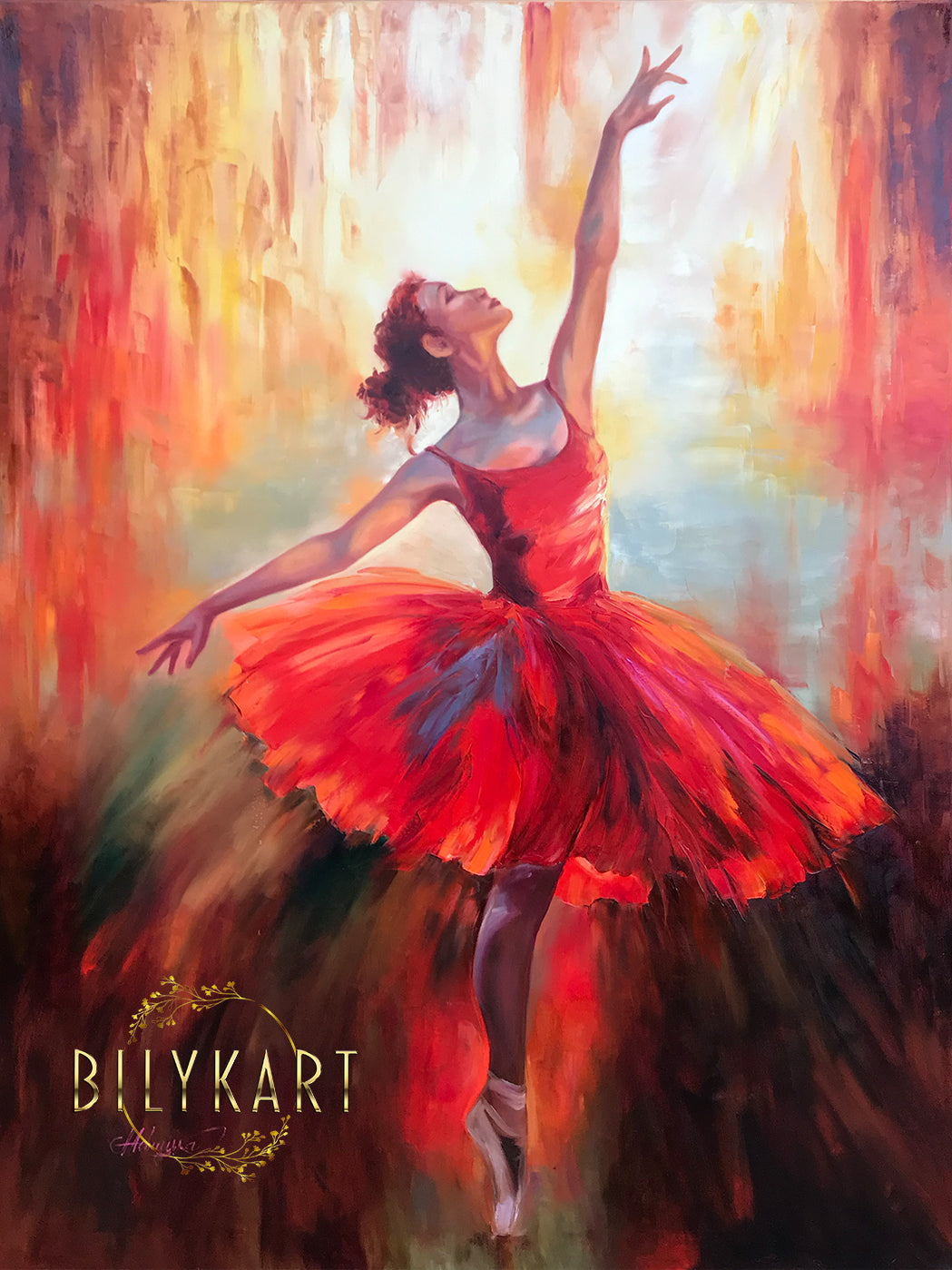 Dancing Ballerina in Red Original Oil Painting on Canvas