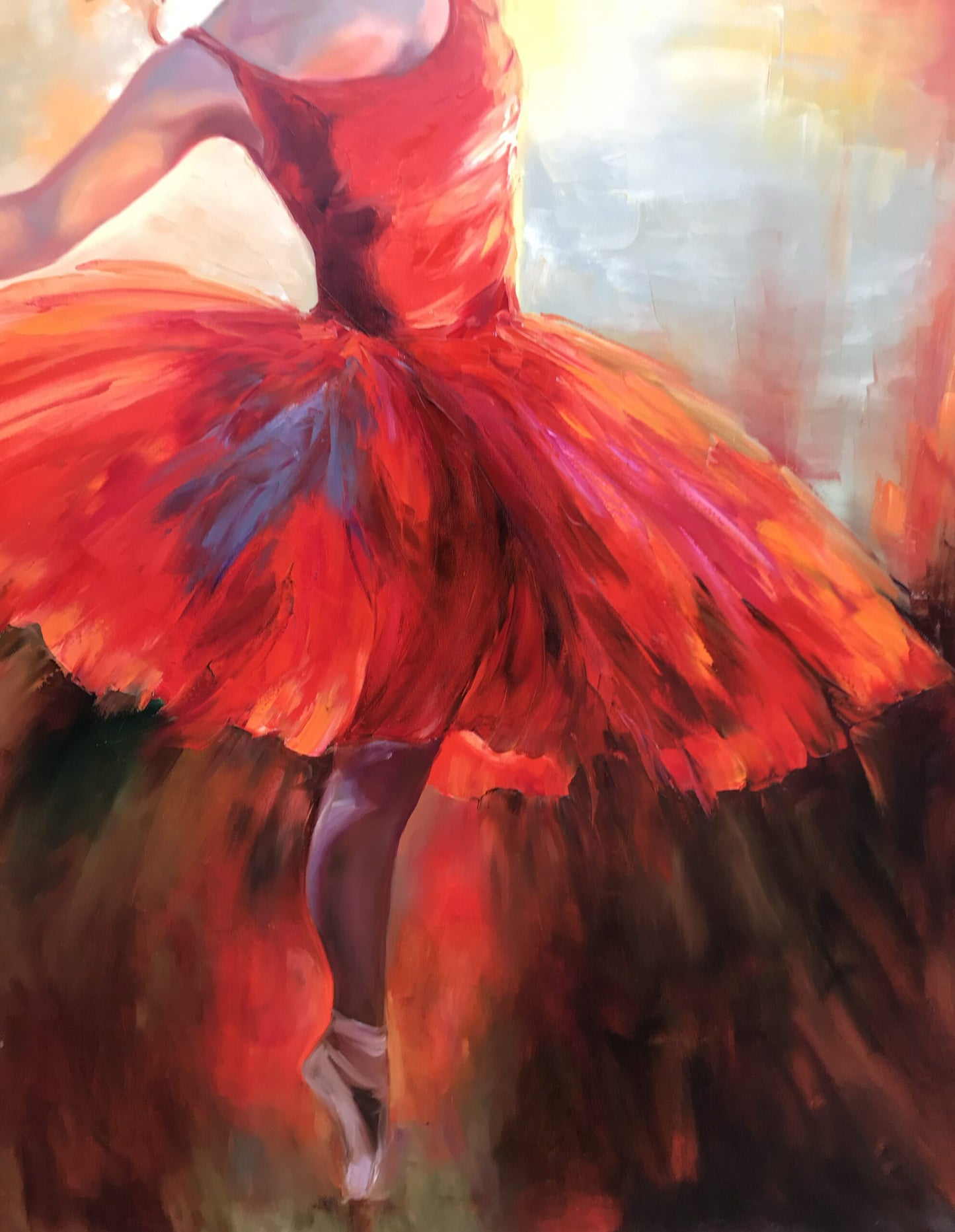 Red Ballerina Painting on Canvas, Large Ballet Wall Art for Living Room, Dancing Ballerina Oil Painting, Dance Studio Decor