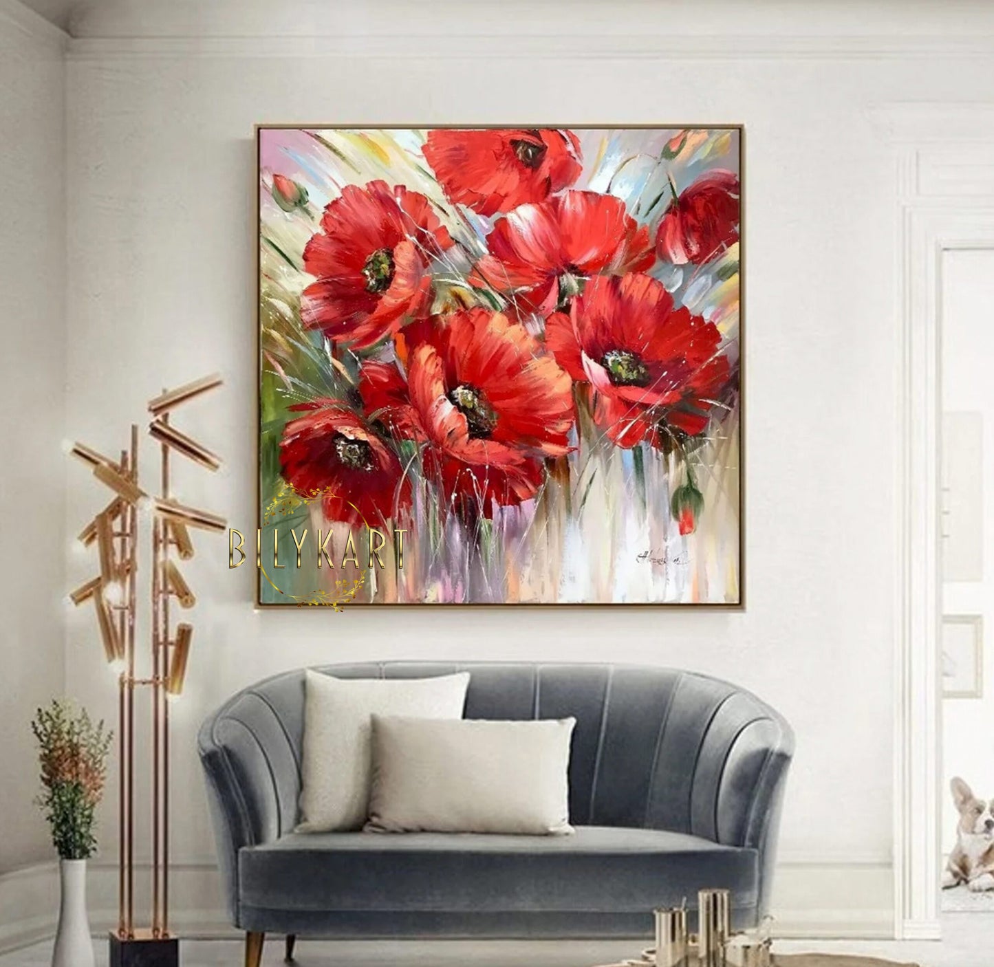 Large Poppy Flower Oil Painting Original Red Flowers Wall Art Ukrainian Poppies Painting on Canvas