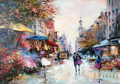 Romantic Paris Street Scene Oil Painting by BilykArt Gallery