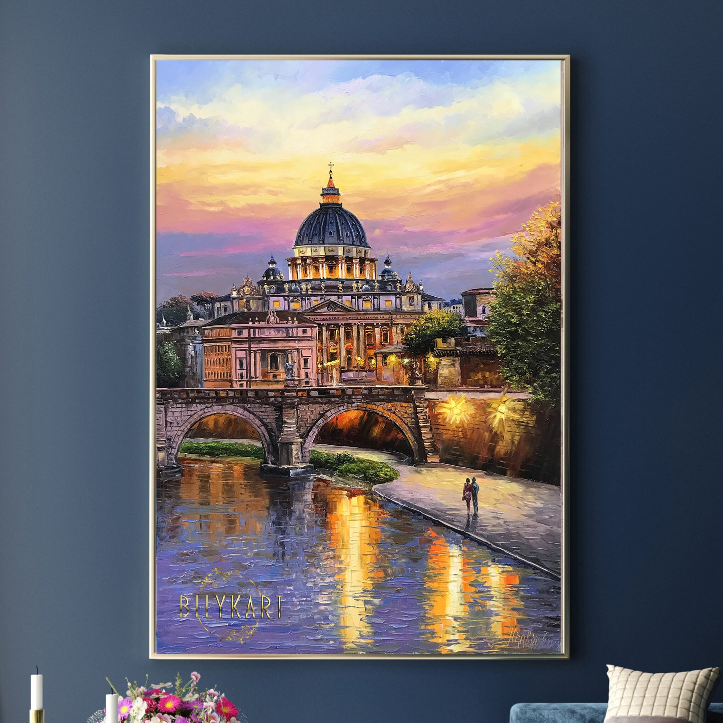 Evening in Rome Oil Painting on Canvas Rome Italy Canvas Wall Art Italy Landscape Painting Framed Italian Artwork