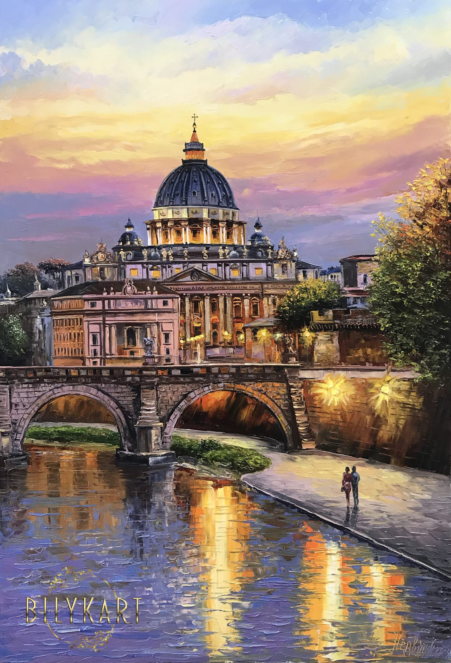 Evening in Rome Oil Painting on Canvas Rome Italy Canvas Wall Art Italy Landscape Painting Framed Italian Artwork