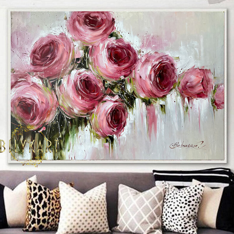 large pink roses oil painting