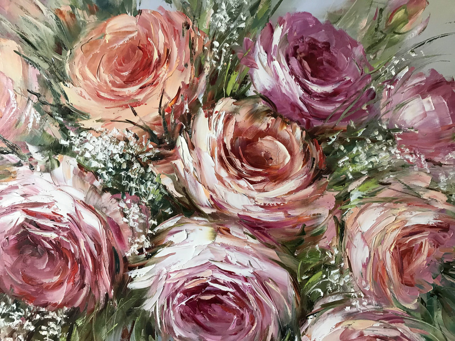 Pink Roses in a Vase Oil painting Original Large Floral Wall Decor Still Life Flowers in Vase Painting on Canvas Flower Artwork