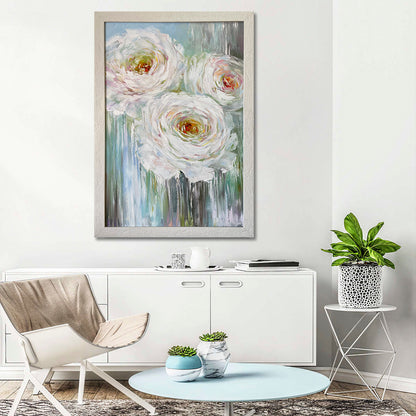 Large Flower Painting Abstract White Flowers Wall Art Contemporary Floral Oil Artwork Modern Rose Flower Painting Roses Vertical Wall Decor