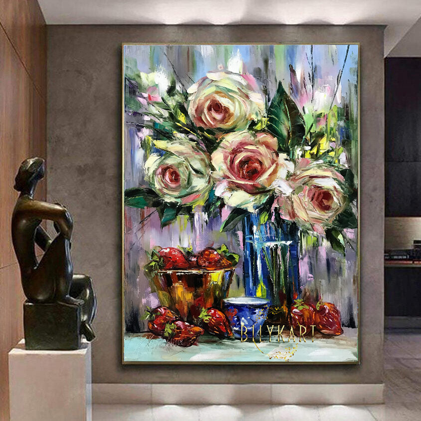 still life with flowers in a glass vase