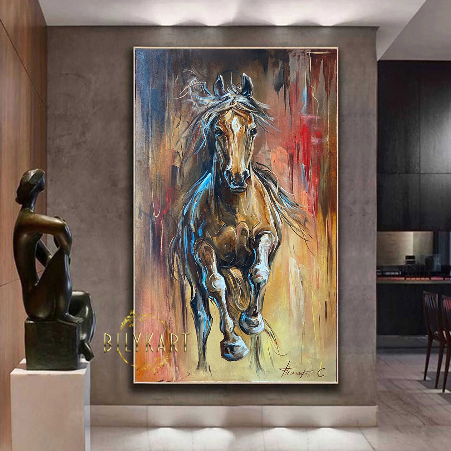 large abstract running horse oil painting on canvas