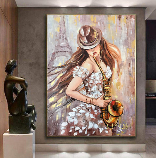 woman saxophone player painting
