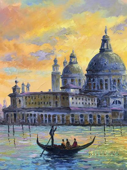The Grand Canal Venice Painting on Canvas Venetian Wall Decor Sunset in Venice Oil Painting Original Italy Painting