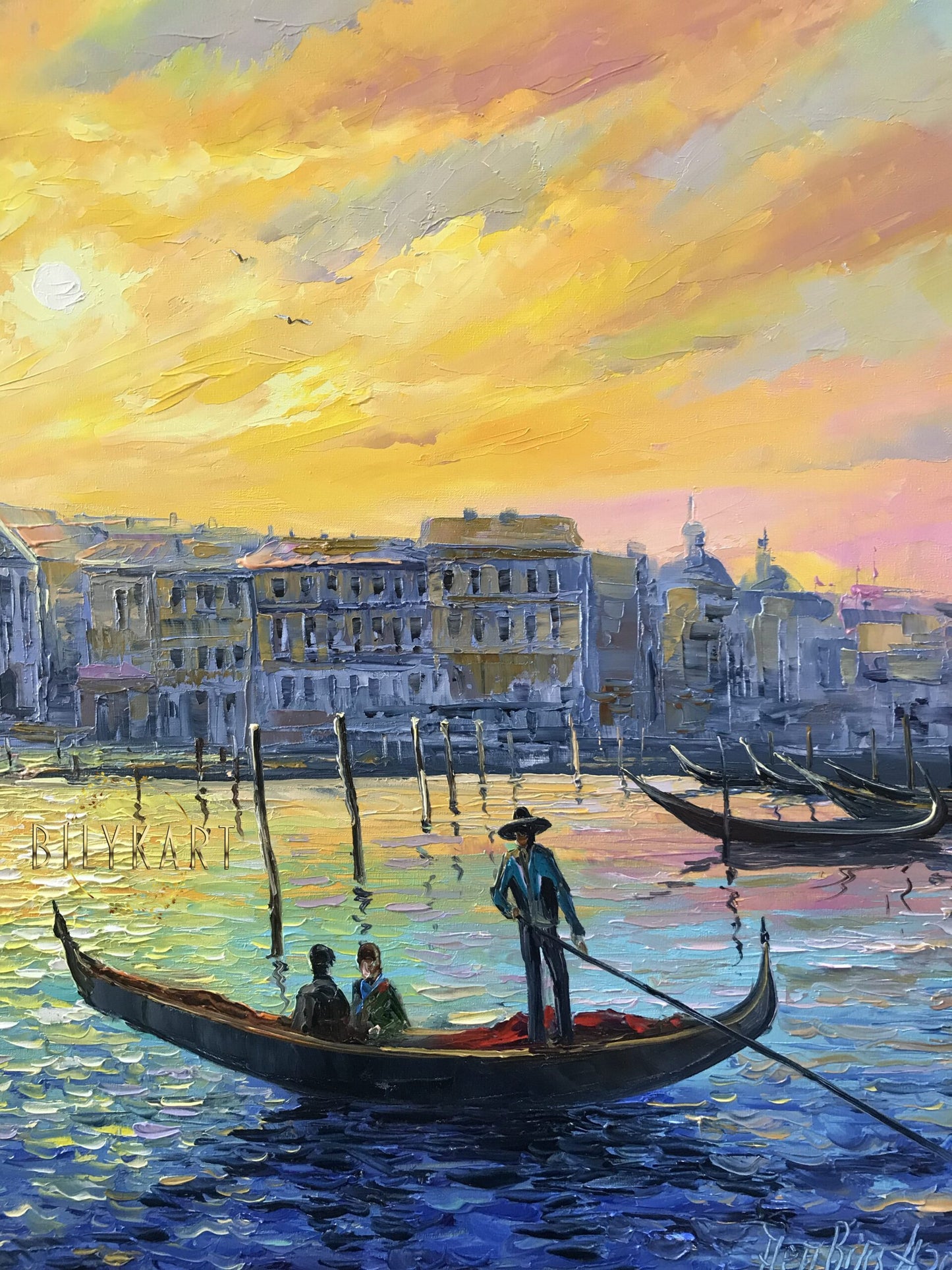 The Grand Canal Venice Painting on Canvas Venetian Wall Decor Sunset in Venice Oil Painting Original Italy Painting