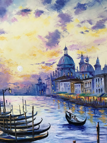 Venice Italy Oil Painting Italian Canvas Art Venetian Painting Sunset Artwork Italy Art Work Blue Yellow Grand Canal Oil Painting Original