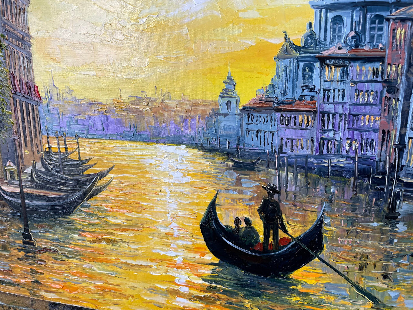 Sunset in Venice Oil Painting Original Italy Wall Art Framed The Grand Canal Venice Painting on Canvas