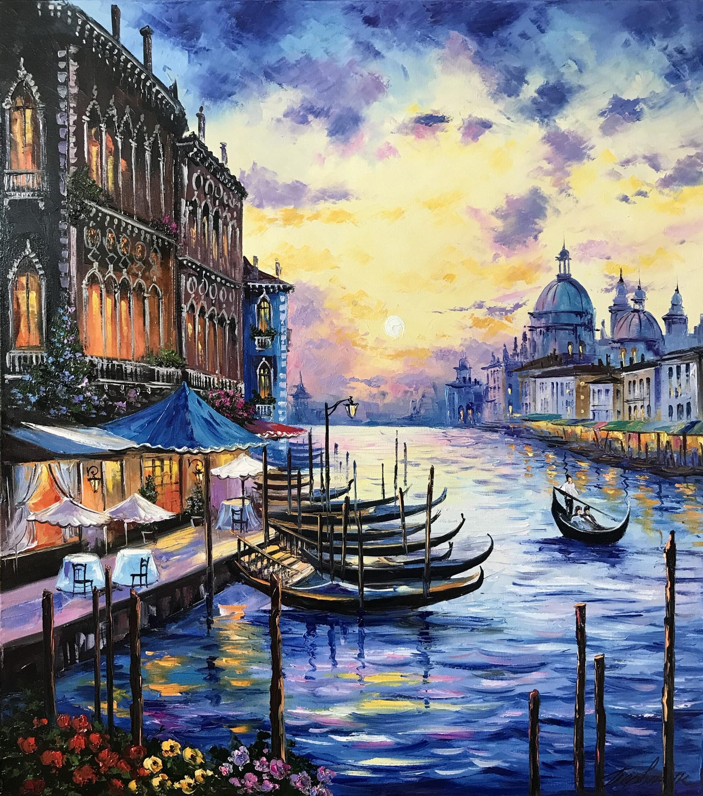 Venice Italy Oil Painting Italian Canvas Art Venetian Painting Sunset Artwork Italy Art Work Blue Yellow Grand Canal Oil Painting Original