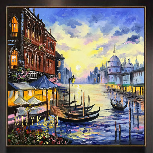 Large Venice Canals Painting on Canvas Framed Venice Italy Wall Art Venetian Canal Painting Venice Oil Paintings