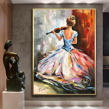 Girl Playing Violin Oil Painting on Canvas by BilykArt