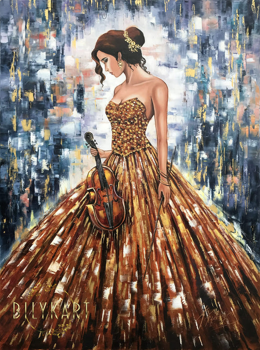 Extra Large Abstract Woman Oil Painting on Canvas Abstract Navy Blue Music Canvas Wall Art Beautiful Modern Girl Painting Music Artwork