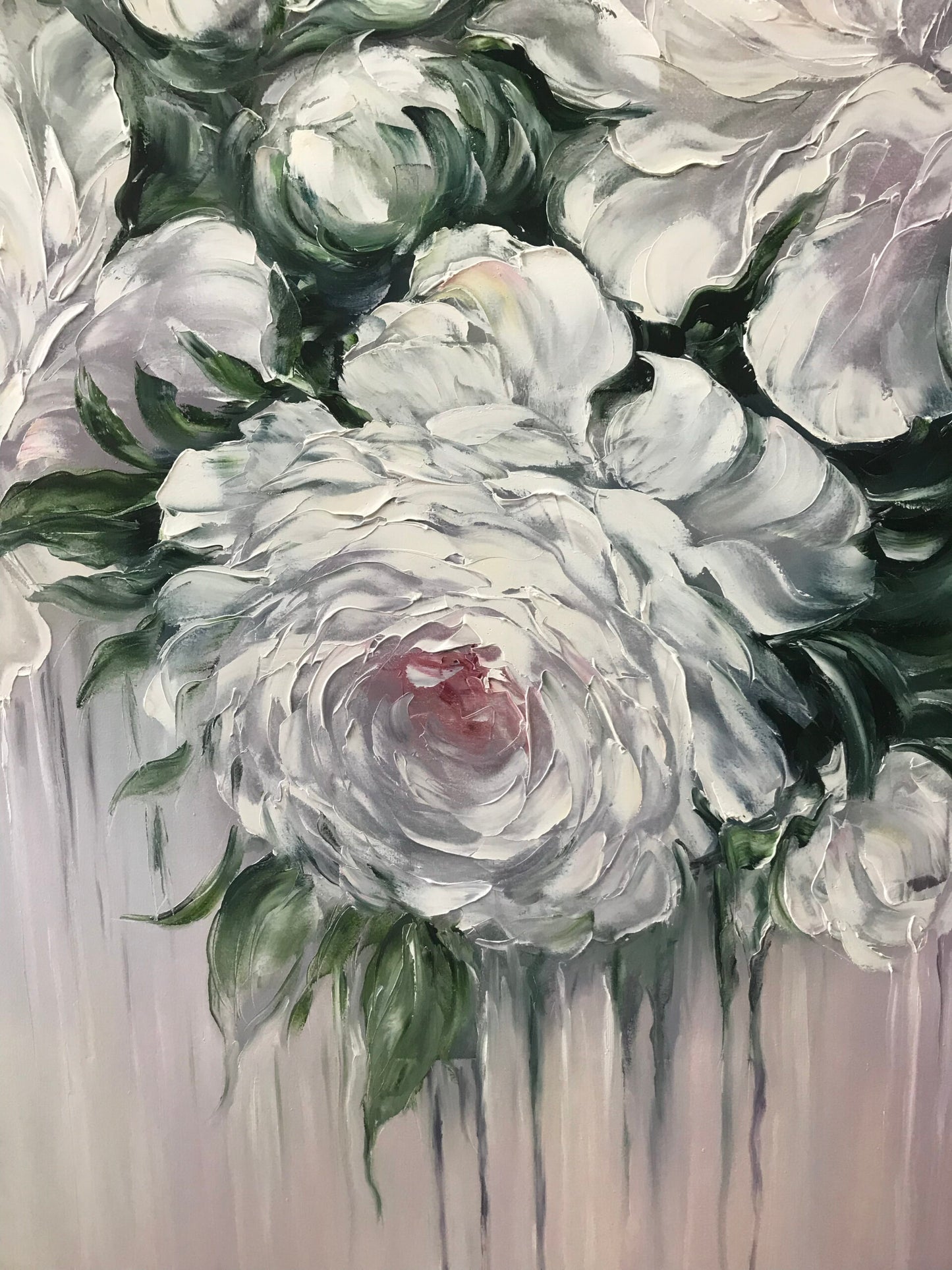 Large Abstract Flower Paintings on Canvas, White Flowers Canvas Wall Art, White Roses Oil Painting Original Artwork, Abstract Rose Art