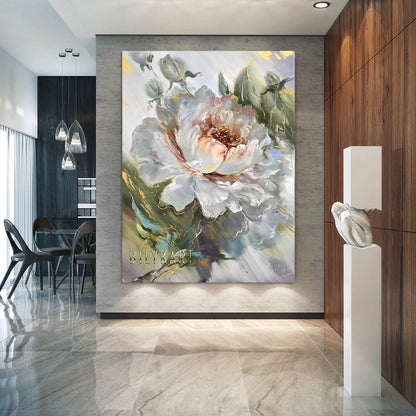 Extra Large Abstract Floral Oil Painting Neutral White Flower Painting Bloom Painting 40x60 Big Flowers for Wall Decor XL Painting Abstract