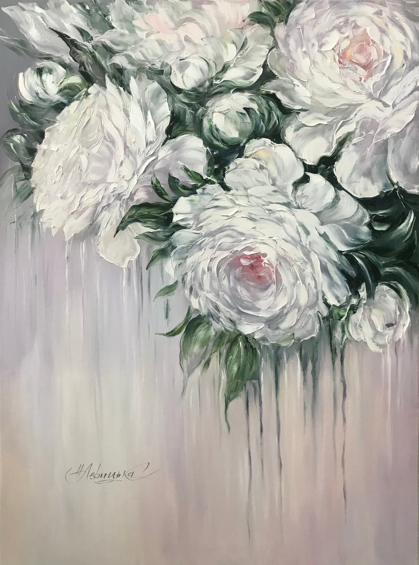 Large Abstract Flower Paintings on Canvas, White Flowers Canvas Wall Art, White Roses Oil Painting Original Artwork, Abstract Rose Art