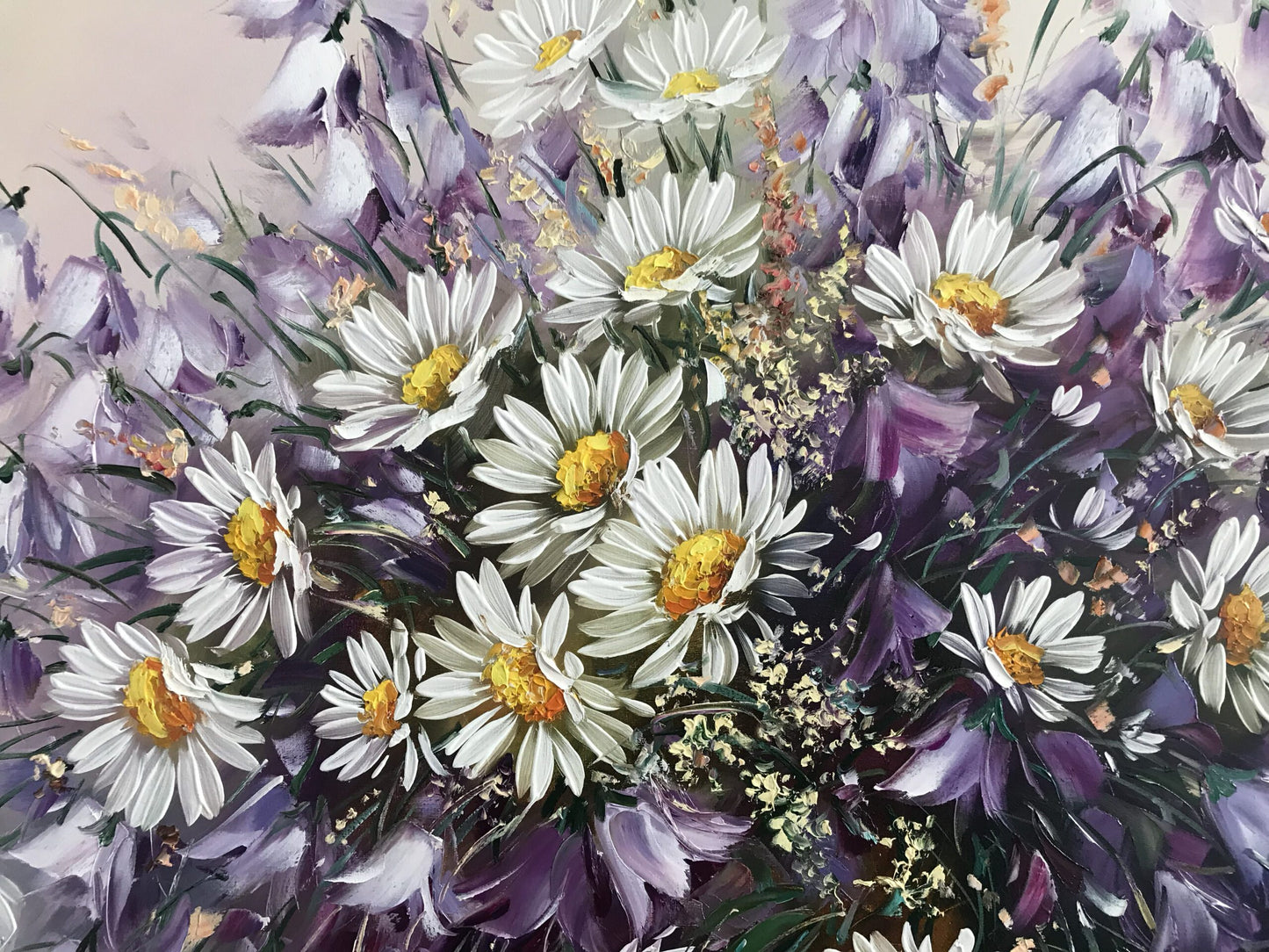Purple Wildflowers Bouquet Oil Painting Flowers in Vase Artwork Still Life Flower Vase Painting on Canvas