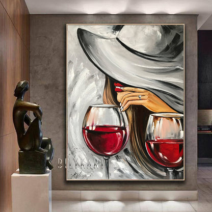 Woman with Wine Glasses Oil Painting by BilykArt