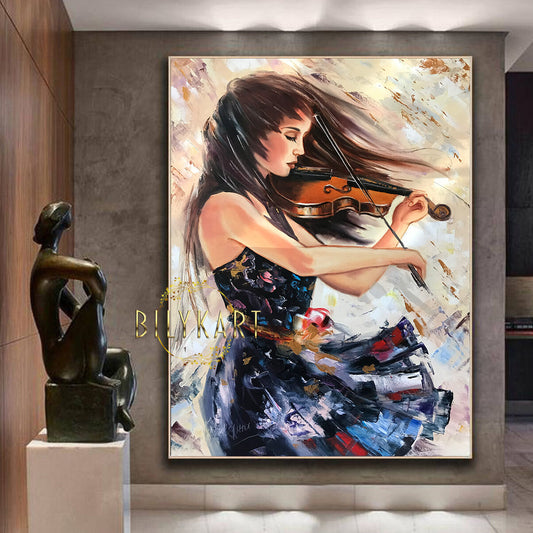 Abstract Girl Playing Violin Original Oil Painting by BilykArt